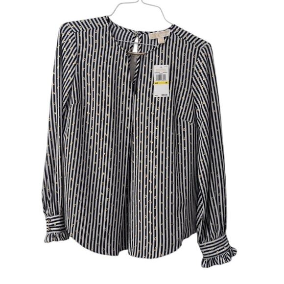 MICHAEL Michael Kors Tops - Michael Kors NWT Blue Striped Gold Paisley Print Blouse Medium
